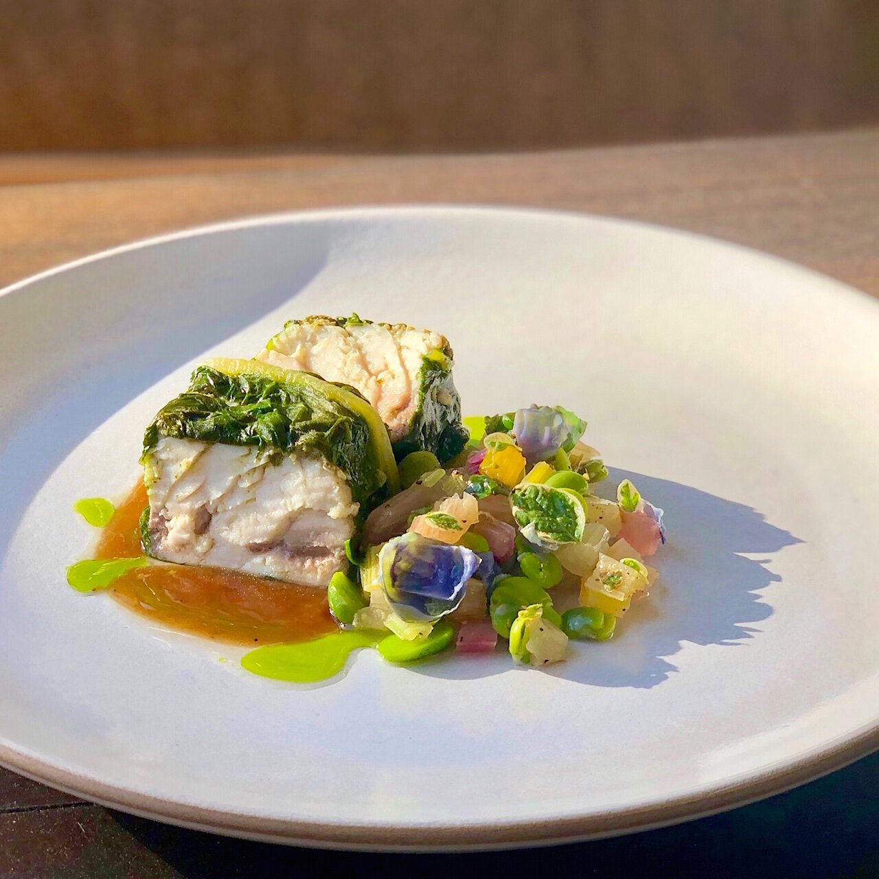Wild Sea Bass With Swiss Chard And Fava Beans Salt Vanilla wild-sea-bass-with-swiss-chard-and-fava-beans-salt-vanilla