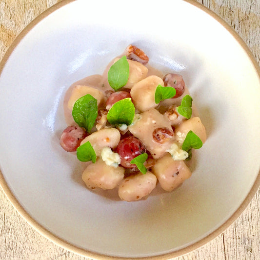 Gnocchi with Blue cheese, grilled grapes and walnuts