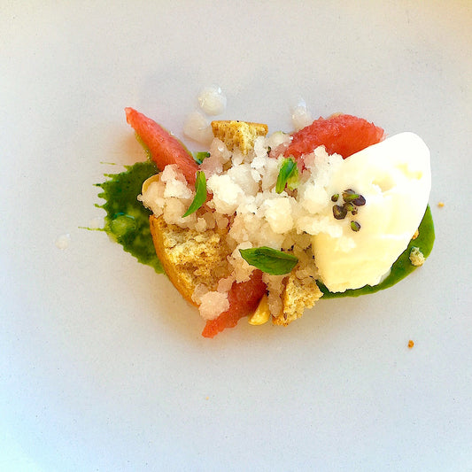 Grapefruit, Ricotta Ice cream, Rye Financier, Basil Honey