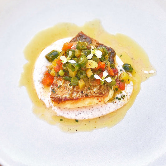 New Zealand Sea Bream with Sumac Yogurt, and Green Beans