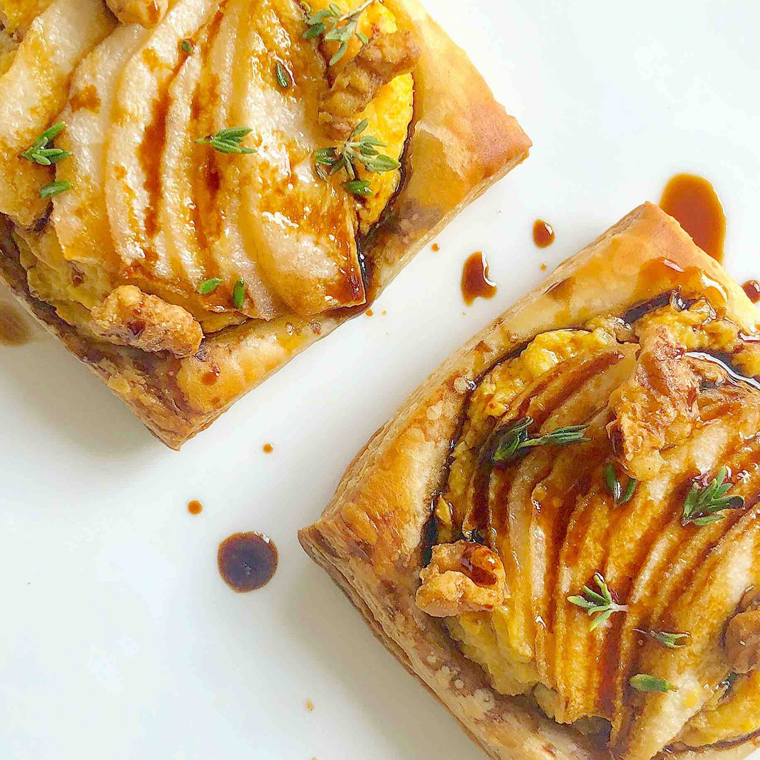 Delicata Squash Tart with Puff Pastry Pear and Walnuts