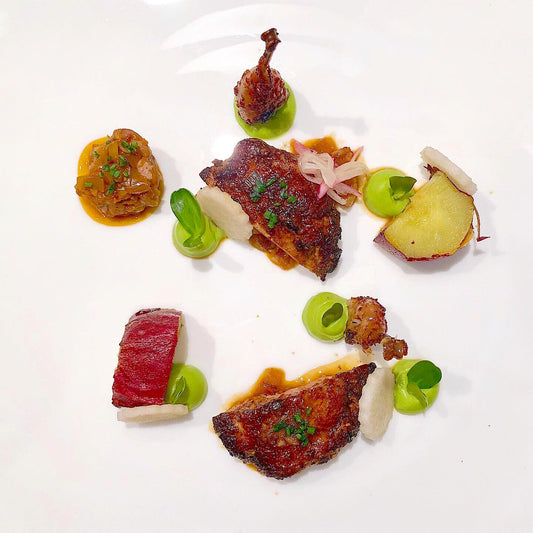 Quail, XO, Broccoli, and Pear