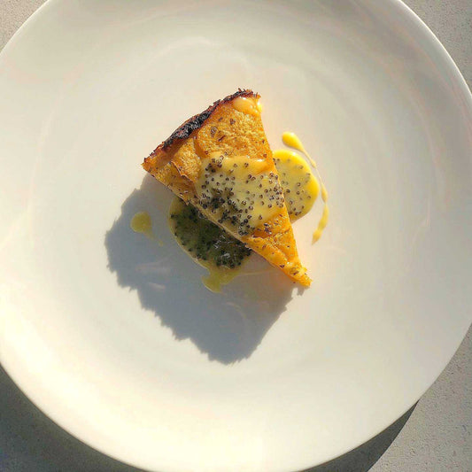 Delicious Rutabaga Pave, Horseradish, Caviar Butter Sauce