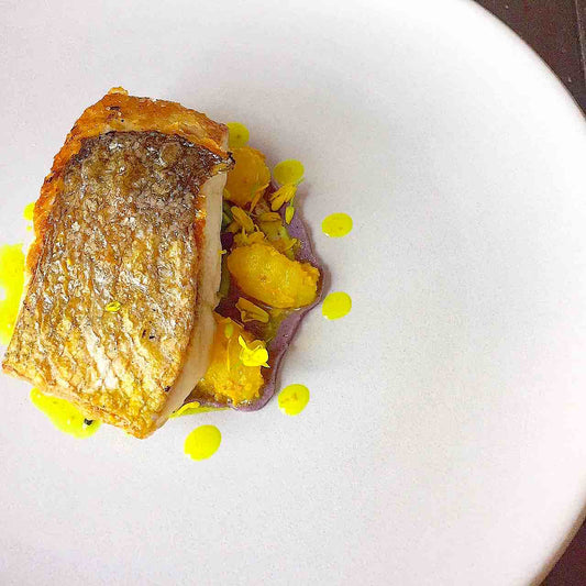 Sea Bass with Turmeric ghee and apple