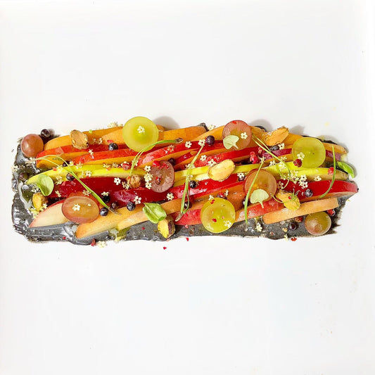 Stone Fruit Salad with Charcoal Aioli