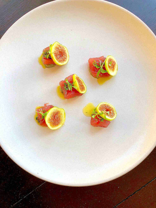 Easy Tuna Sashimi with Fig, Eggplant, and Chimichurri
