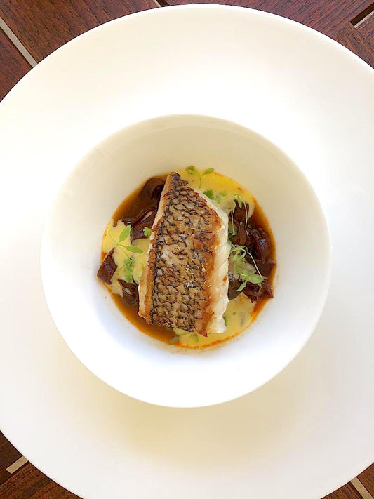 Black Bass with Fermented Black Bean, Noodles, and Hollandaise