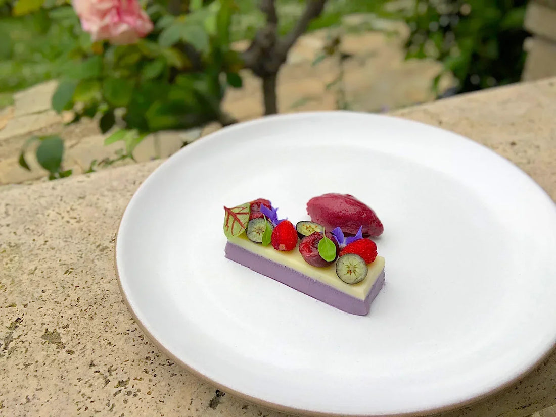 Blueberry Chamomile and White Chocolate Panna Cotta