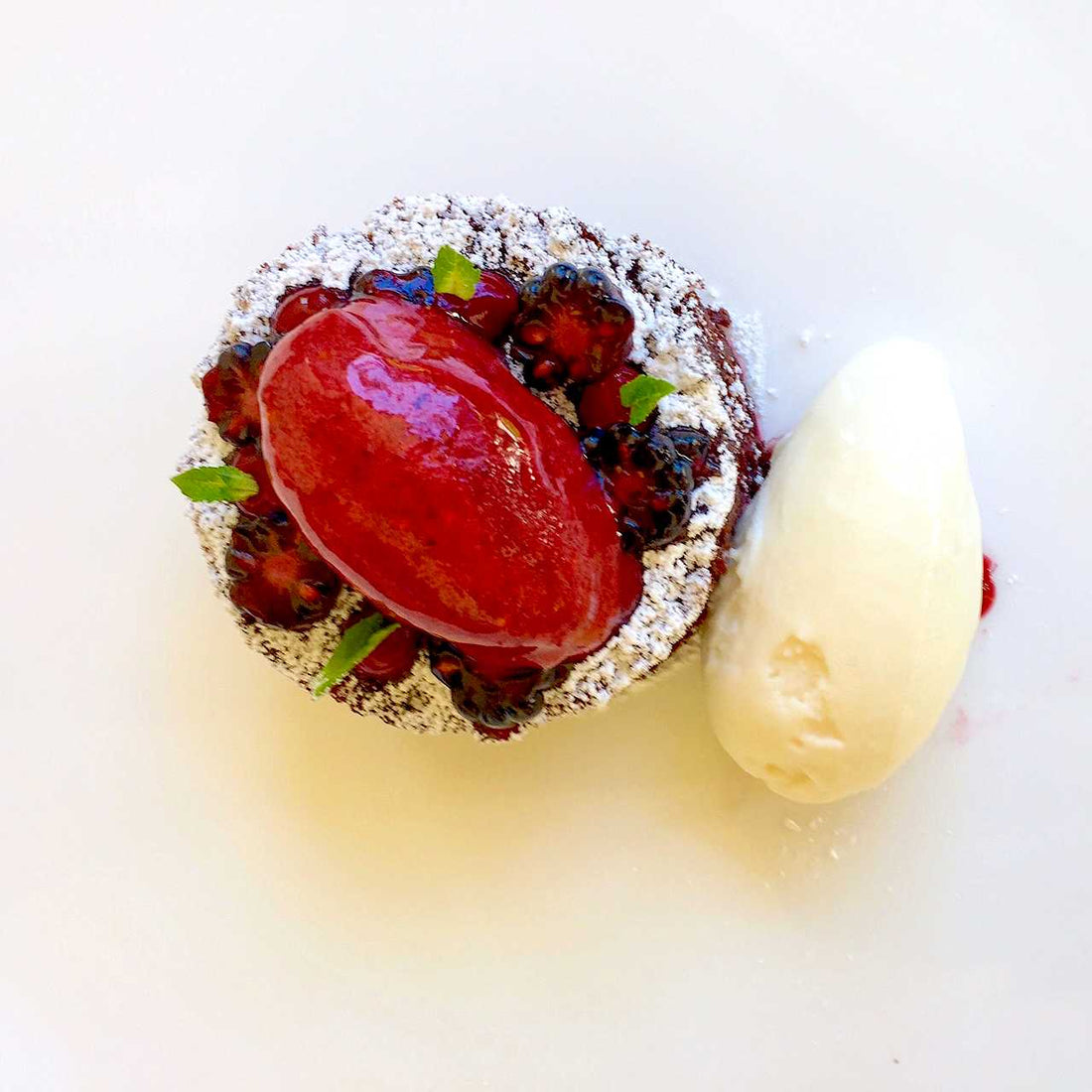 Moist Buttermilk Chocolate Cake with Berry Sorbet