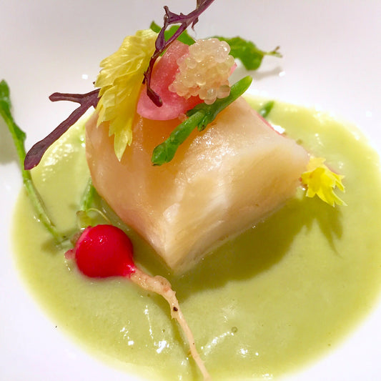 Salt Baked Celery Root with Lotus Leaf and Sea Bean
