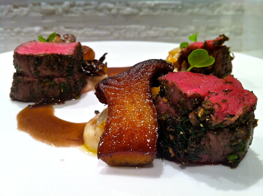 Lamb Tenderloin with Giant White Bean Puree and Trumpet Royale Mushrooms