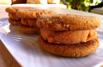 Ice Cream Sandwich---Soft Ginger Cookies with Nectarine Sorbet