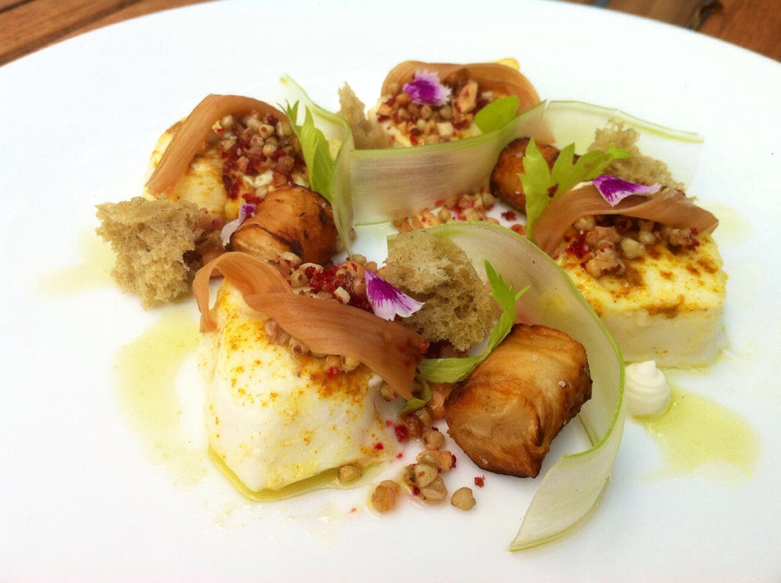 Halibut with Buckwheat, Rhubarb, and Celery