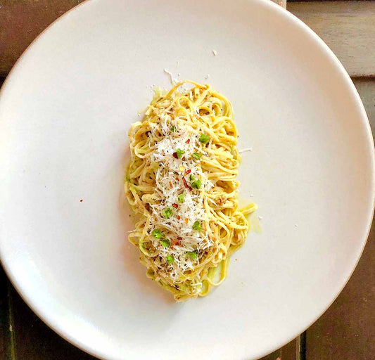 Minimalist Fresh Linguine Pasta with Green Olive Tapenade