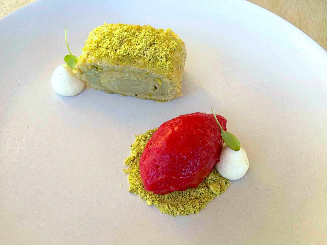 Pistachio Jelly Roll with Cranberry Sorbet