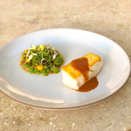Sea Bass with Ssamjang tomato sauce and Farro