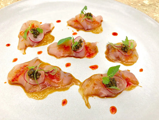Snapper Crudo with Red Pepper jam and Caviar