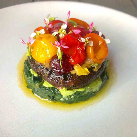 Memorable Stuffed Portobello Mushrooms with Cherries, Tomatoes, Spinach