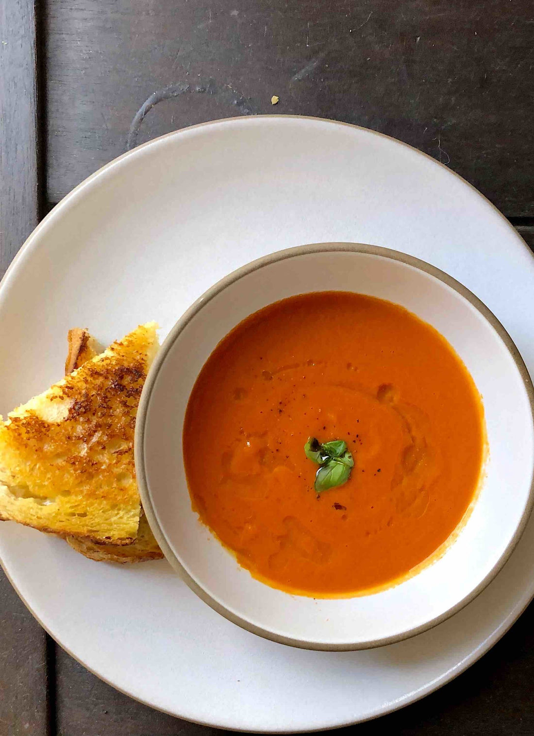 Tomato Basil Soup with Grilled Cheese