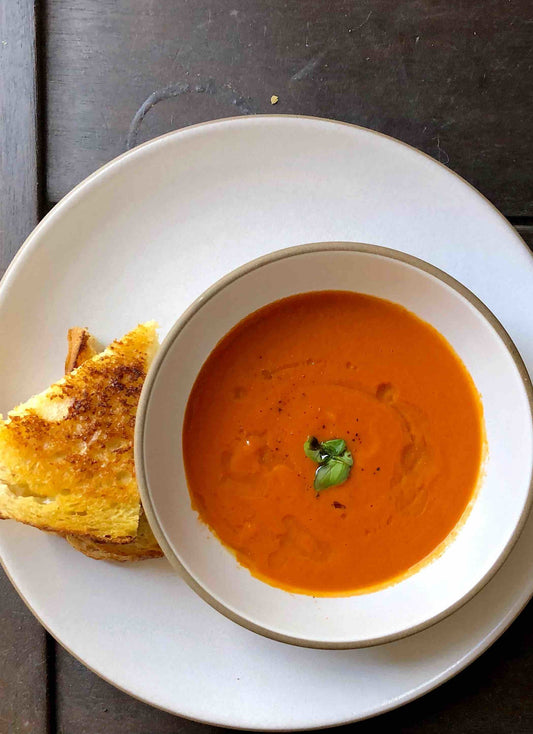 Tomato Basil Soup with Grilled Cheese